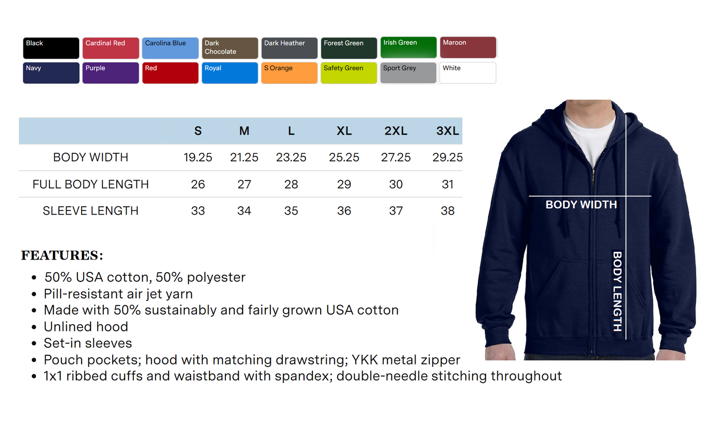 S-3XL Custom Unisex Carrier Clerk Delivery Service Full Zipped Hoodie 50/50 Cotton Poly Colors