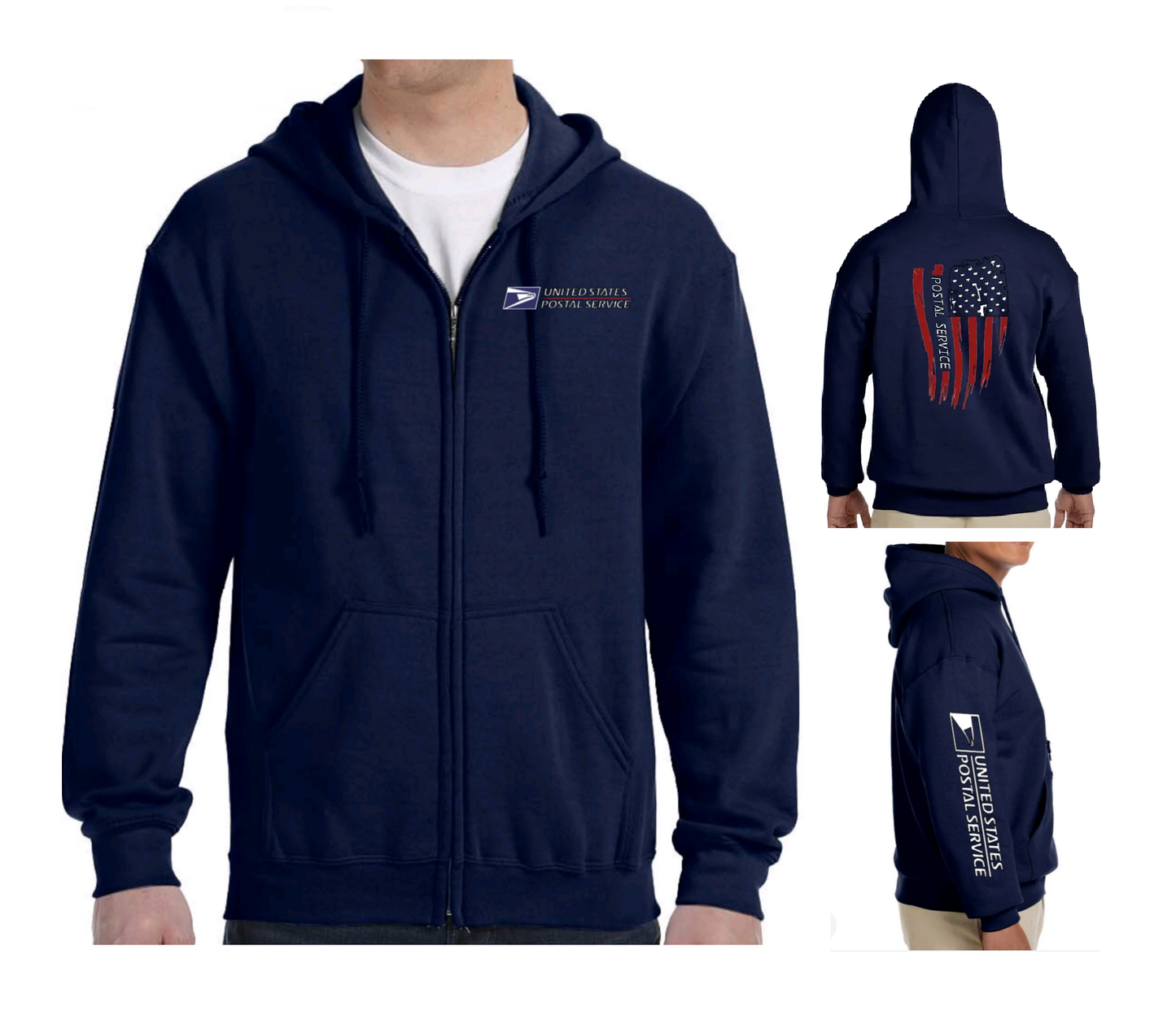 S-3XL Custom Unisex Carrier Clerk Delivery Service Full Zipped Hoodie 50/50 Cotton Poly Colors