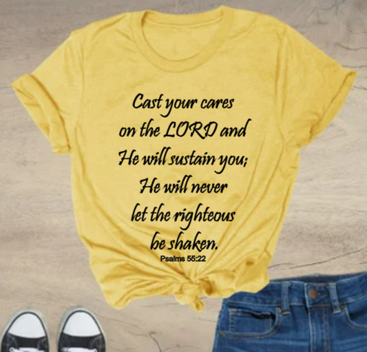 Men's Unisex CAST YOUR CARES ON THE LORD Psalms 55:22 Christian Religious Positive Inspirational T-shirt by Believe