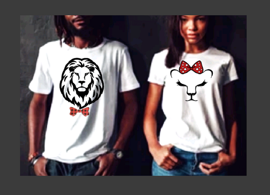 Unisex Matching Couples LION LIONESS King Queen Romantic Married Wedding Date Lovers Gift T-shirt by Believe