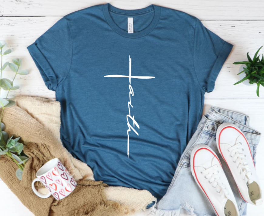 Men's Unisex FAITH Logo Christian Religious Positive Inspirational T-shirt by Believe