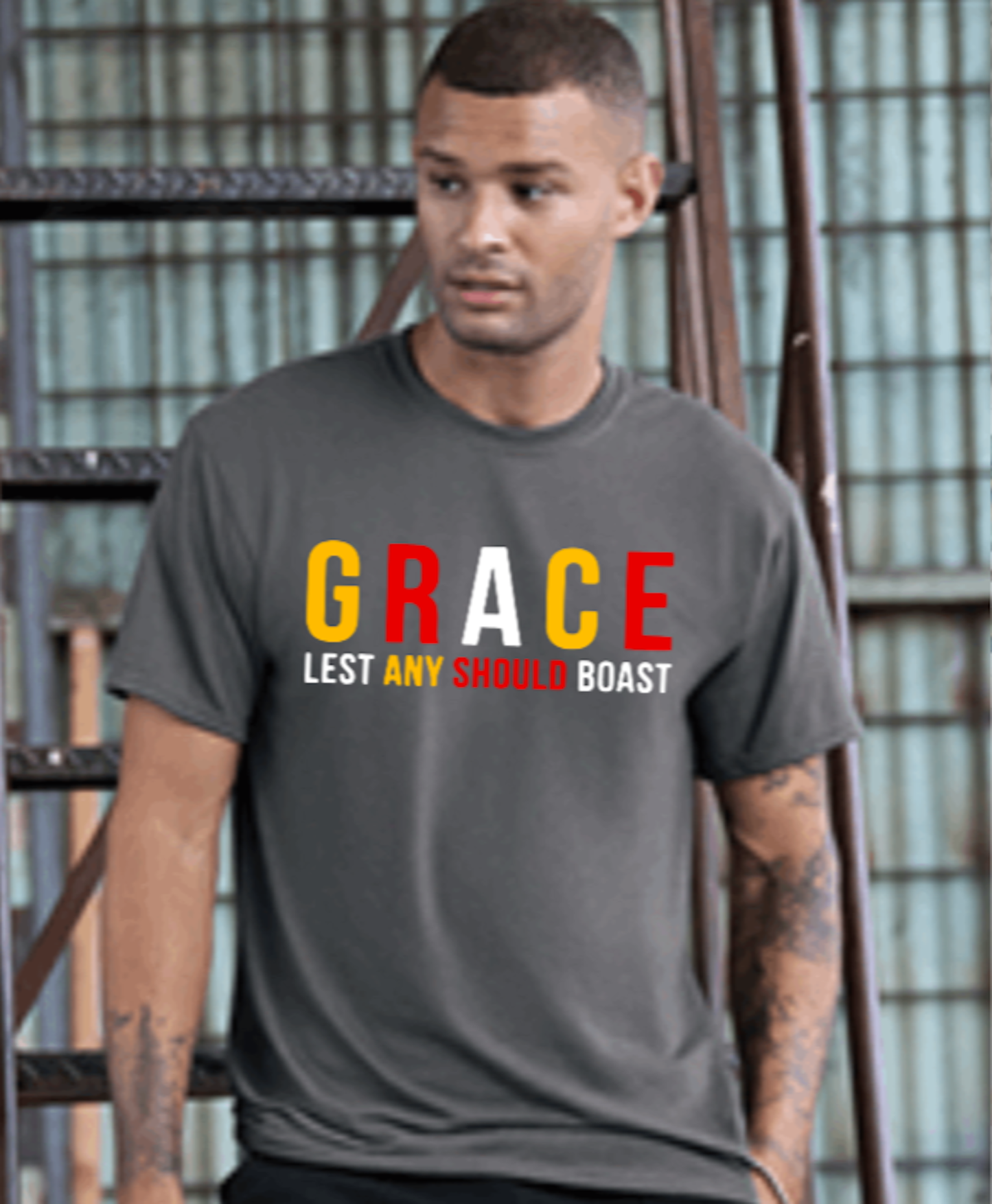 Men's Unisex GRACE LEST ANY SHOULD BOAST Christian Religious Positive Inspirational T-shirt by Believe