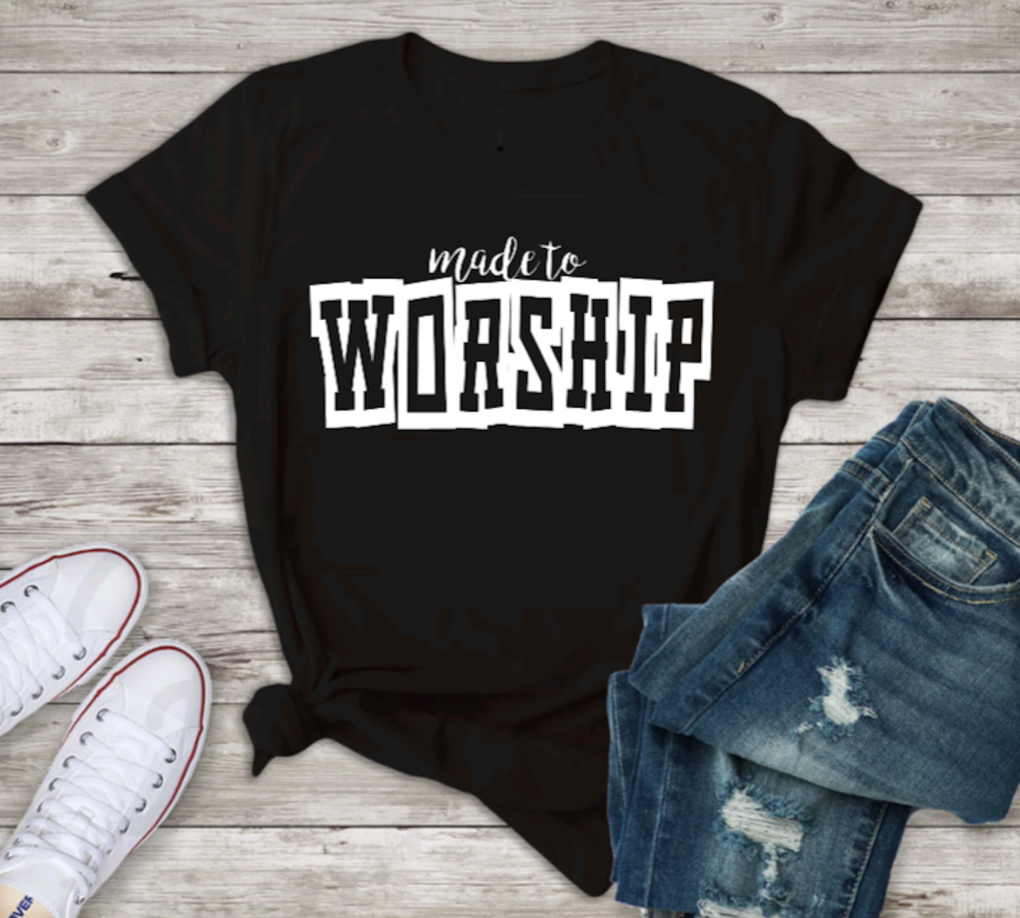 Men's Unisex MADE TO WORSHIP Christian Religious Positive Inspirational Gift T-shirt by Believe