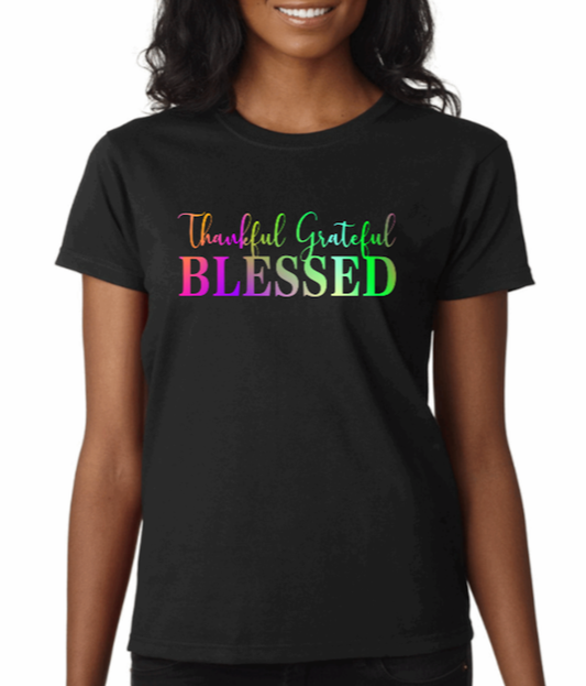 Men's Unisex THANKFUL GRATEFUL BLESSED Christian Religious Positive Inspirational Gift T-shirt by Believe