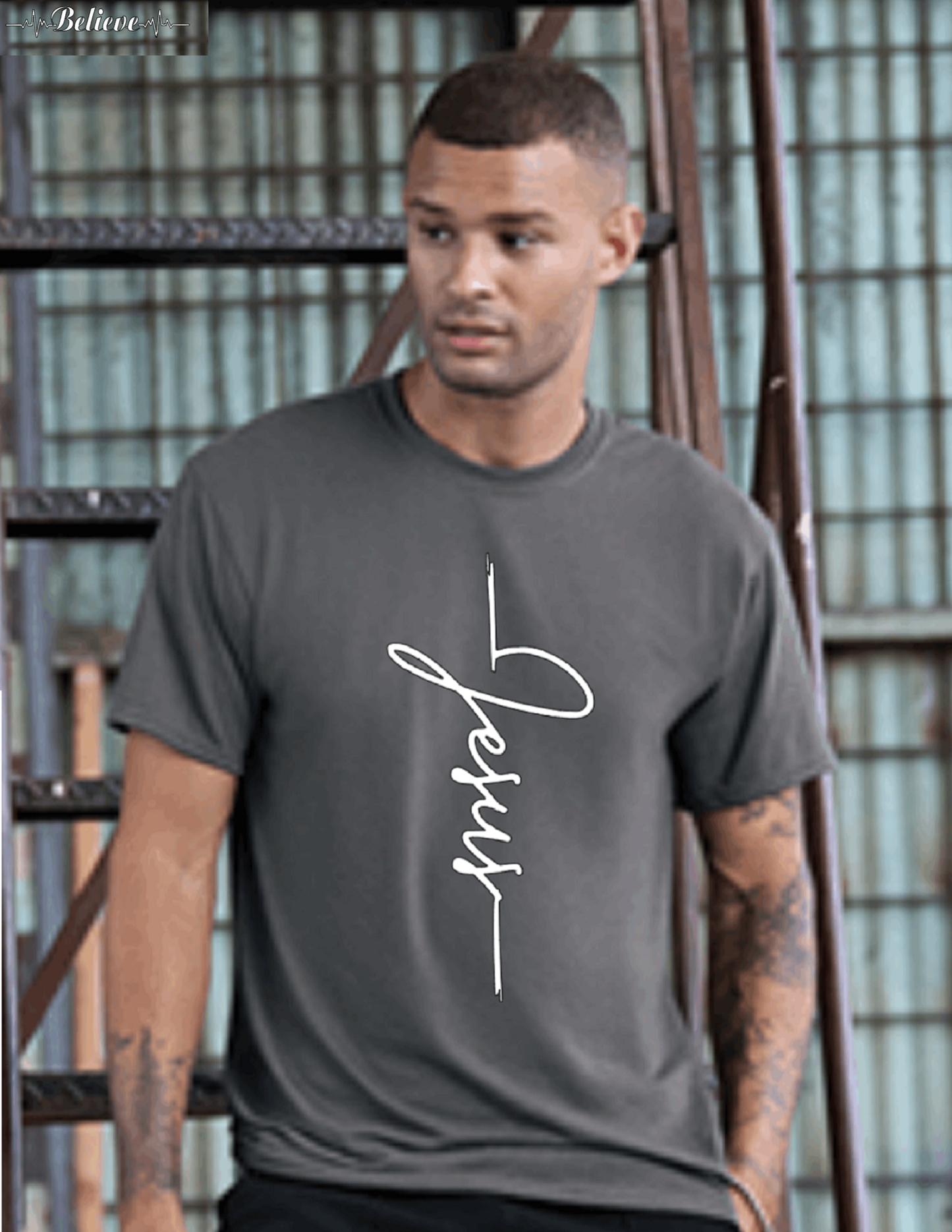 Men's Unisex JESUS Logo Christian Religious Positive Inspirational T-shirt by Believe