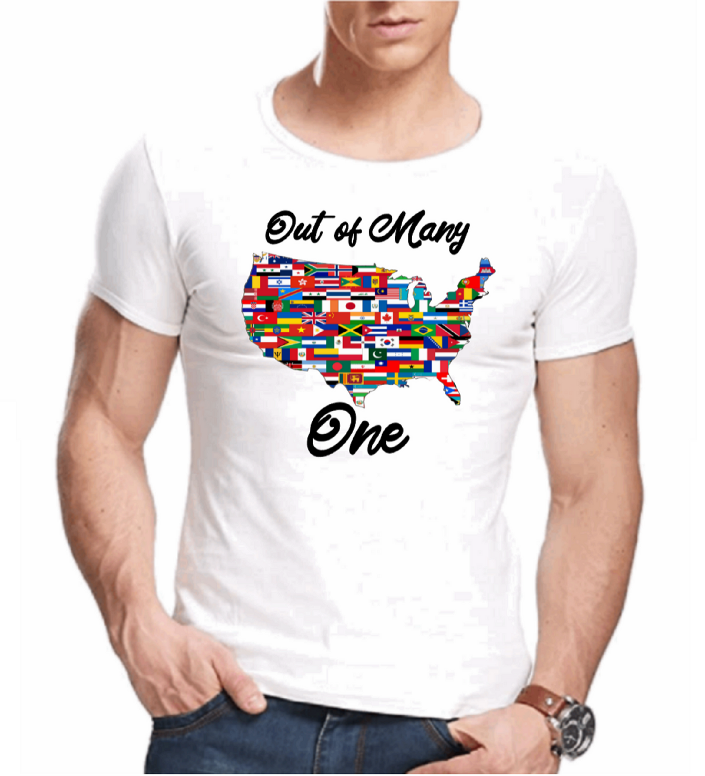 Men's Unisex OUT OF MANY We Are One Flags of Nations Countries T-shirt by Believe