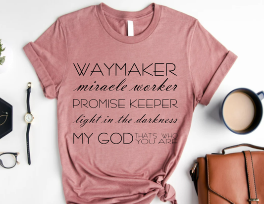 Men's Unisex WAY MAKER MIRACLE WORKER PROMISE KEEPER LIGHT IN THE DARKNESS Jesus Religious Inspirational Tshirt by Believe